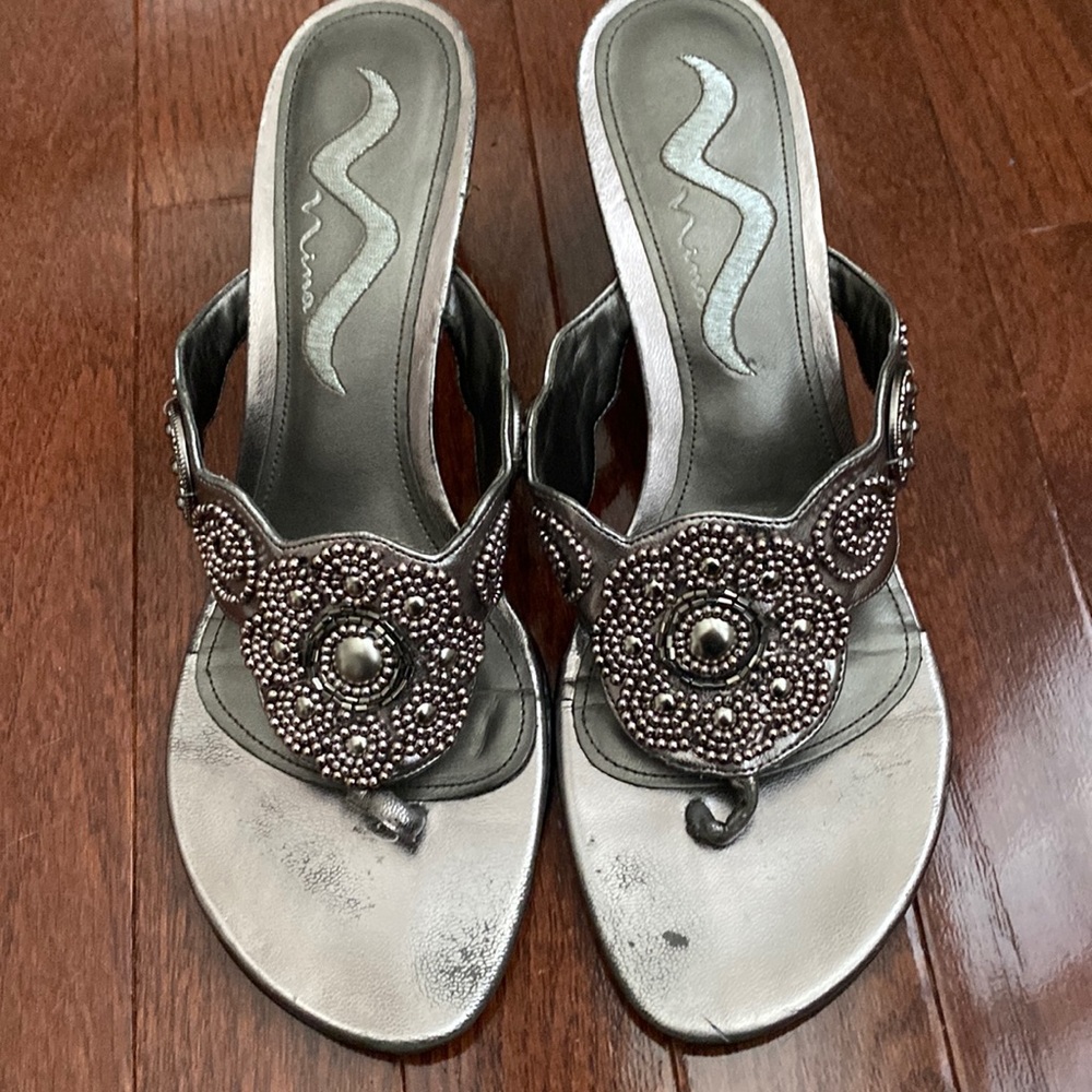 Nina Beaded Medallion Wedge Sandals